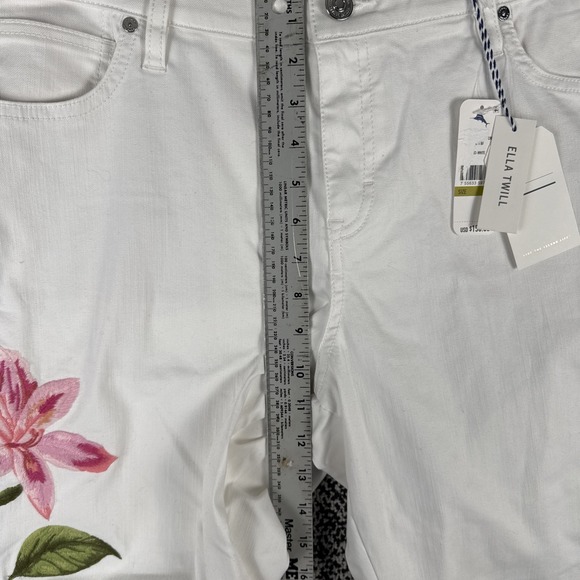 Tommy Bahama Ella Twill Crop Slim Boyfriend White Jeans Womens 14/24 Embroidered - Picture 7 of 11